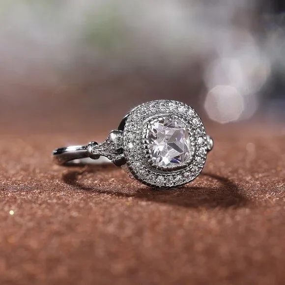 ▶Luxury CZ Shiny Gem Macro Pave Square Noble Dainty Wedding Rings, K932